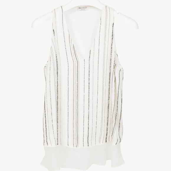 Brunello Cucinelli SS/17 White Silk Monili Eyelash-Fringe Tank - Picture 1 of 12